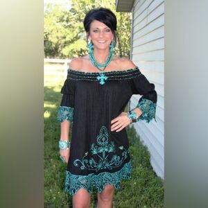 NWT URBAN MANGO Western Black Embroidered 
 Babydoll Dress Mini M Easter